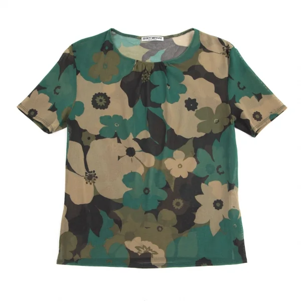 イッセイミヤケ ホワイトレーベルISSEY MIYAKE WHITE LABEL フラワーカモプリントパワーネットTシャツ 緑黒他3 K-95235_002
