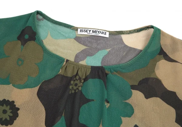 イッセイミヤケ ホワイトレーベルISSEY MIYAKE WHITE LABEL フラワーカモプリントパワーネットTシャツ 緑黒他3 K-95235_003