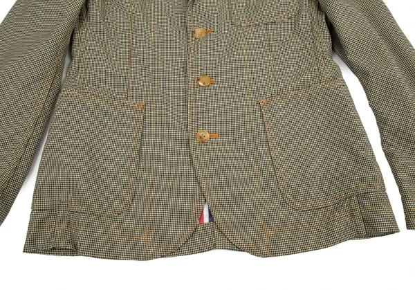 ジュンヤワタナベマン コムデギャルソンJUNYA WATANABE MAN COMME des GARCONS千鳥柄パッチポケットウールジャケット 茶緑ベージュM K-95413_012