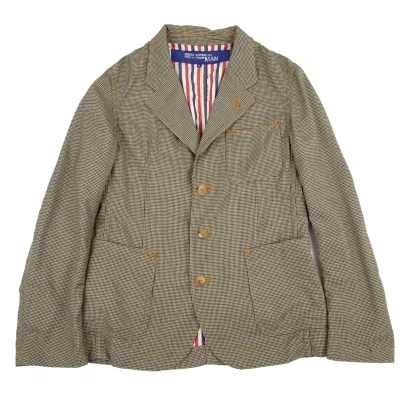 ジュンヤワタナベマン コムデギャルソンJUNYA WATANABE MAN COMME des GARCONS千鳥柄パッチポケットウールジャケット 茶緑ベージュ