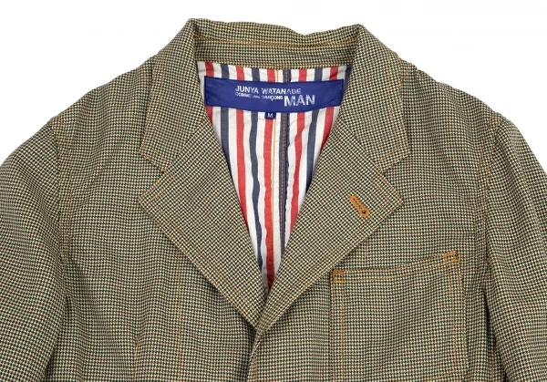 ジュンヤワタナベマン コムデギャルソンJUNYA WATANABE MAN COMME des GARCONS千鳥柄パッチポケットウールジャケット 茶緑ベージュM K-95413_002