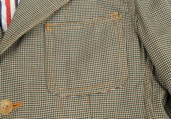 ジュンヤワタナベマン コムデギャルソンJUNYA WATANABE MAN COMME des GARCONS千鳥柄パッチポケットウールジャケット 茶緑ベージュM K-95413_005