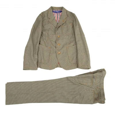 ジュンヤワタナベマン コムデギャルソンJUNYA WATANABE MAN COMME des GARCONS千鳥柄パッチポケットウールセットアップスーツ 茶緑ベージュ
