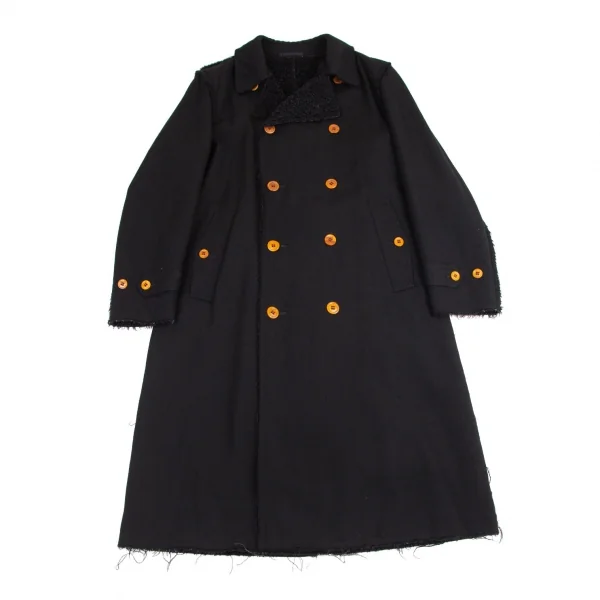 コムデギャルソン オムプリュスCOMME des GARCONS HOMME PLUS ボア貼り合わせウールギャバダブルコート 黒M K-95416_001