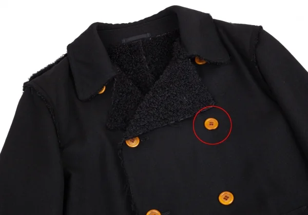 コムデギャルソン オムプリュスCOMME des GARCONS HOMME PLUS ボア貼り合わせウールギャバダブルコート 黒M K-95416_002