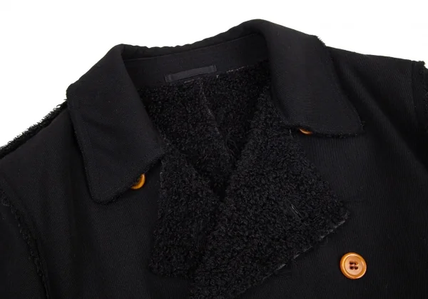 コムデギャルソン オムプリュスCOMME des GARCONS HOMME PLUS ボア貼り合わせウールギャバダブルコート 黒M K-95416_004