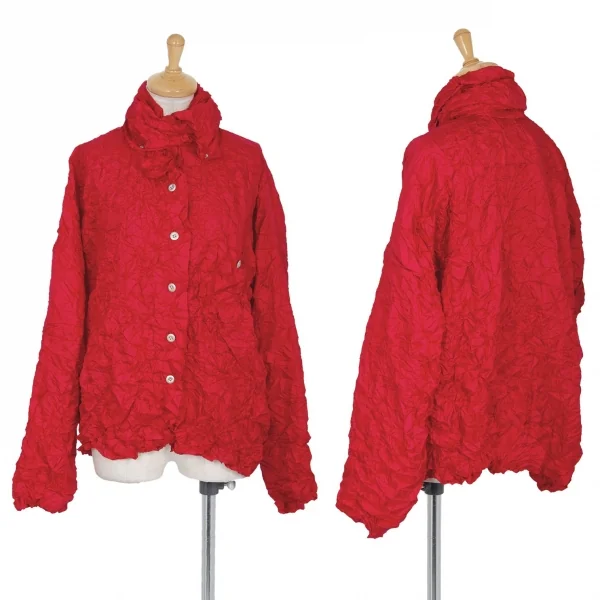 イッセイミヤケISSEY MIYAKEシワプリーツストールカラーシャツ 赤M K-95436_001