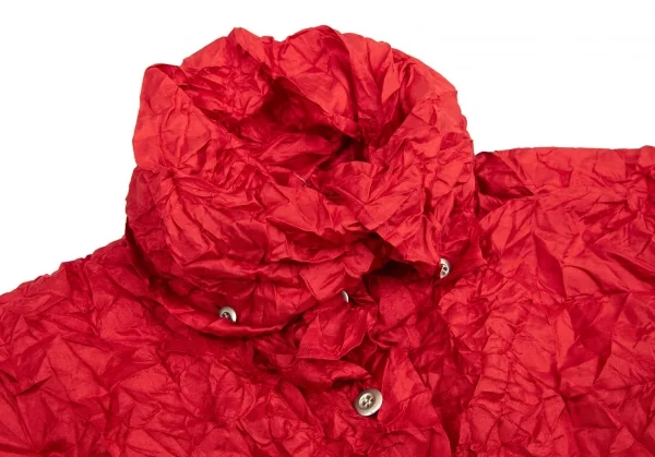 イッセイミヤケISSEY MIYAKEシワプリーツストールカラーシャツ 赤M K-95436_004