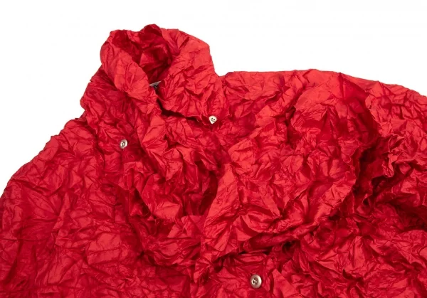 イッセイミヤケISSEY MIYAKEシワプリーツストールカラーシャツ 赤M K-95436_005