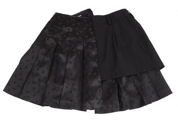 ジュンヤワタナベ コムデギャルソンJUNYA WATANABE COMME des GARCONS ウールギャバ切替ドットジャガードサテンプリーツスカート 黒S K-95448_002