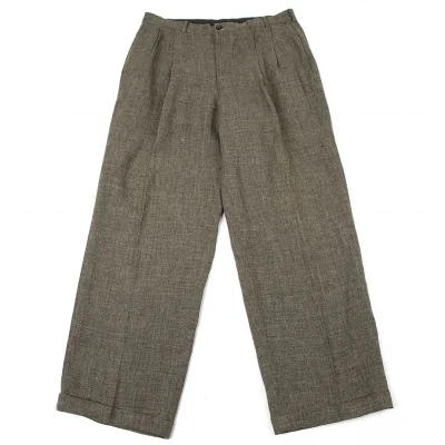 パパスPapas リネンツータックパンツ カーキ
