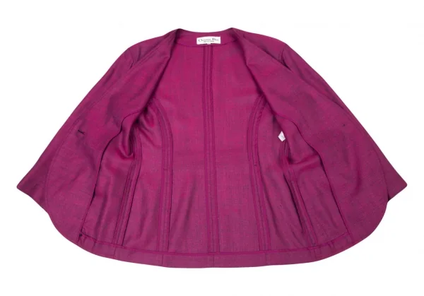 クリスチャンディオールChristian Dior ベルテッドノーカラージャケット ピンクM K-95552_012