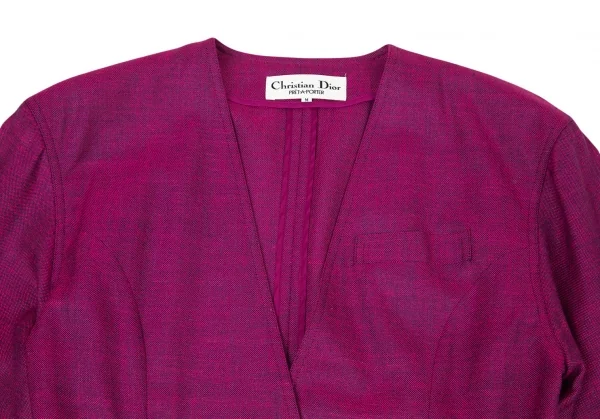 クリスチャンディオールChristian Dior ベルテッドノーカラージャケット ピンクM K-95552_003