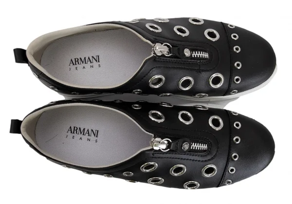 アルマーニジーンズARMANI JEANS レザーアイレットデザインスニーカー 黒38(24位) K-95627_002