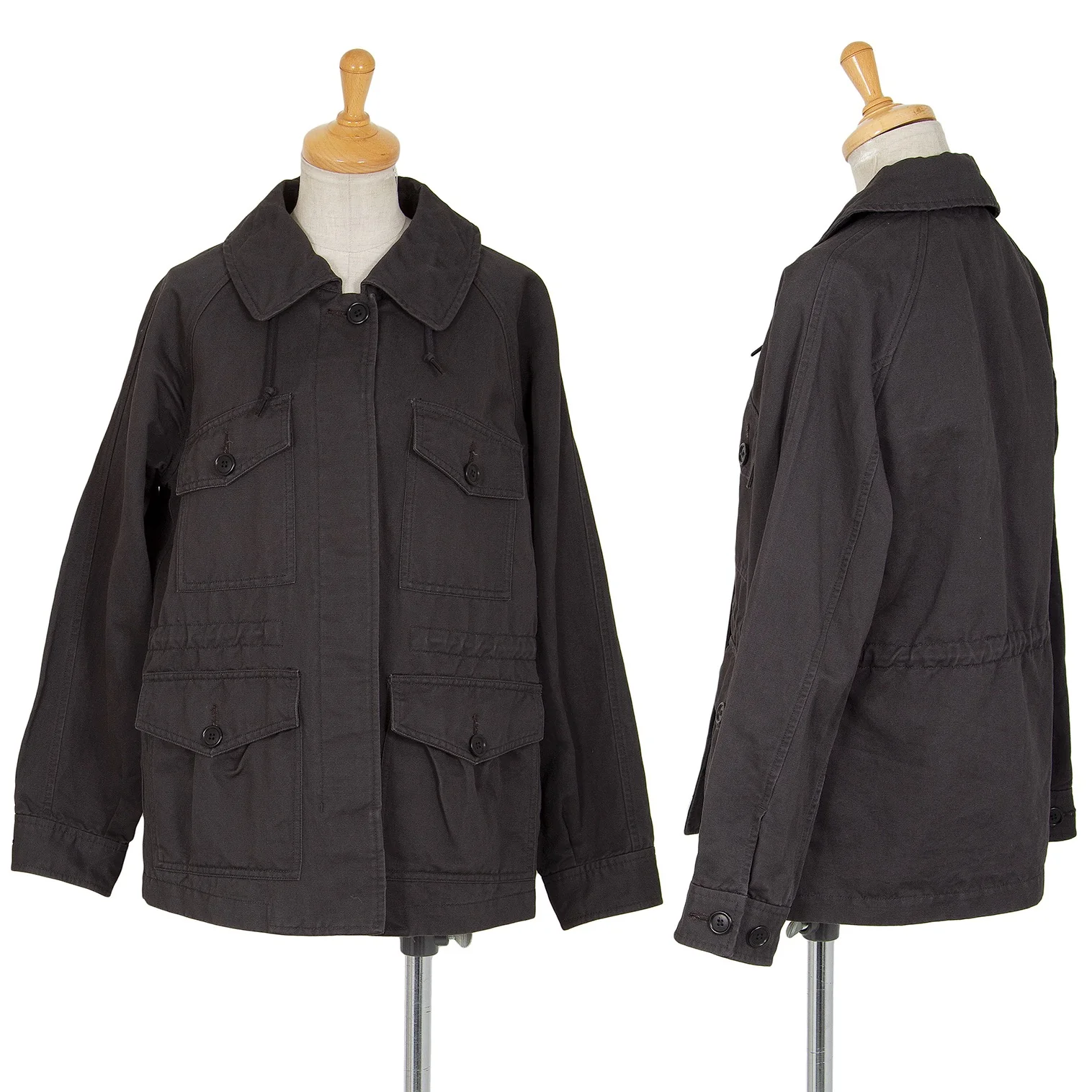 MHL Cotton Linen Military Jacket Charcoal I | PLAYFUL