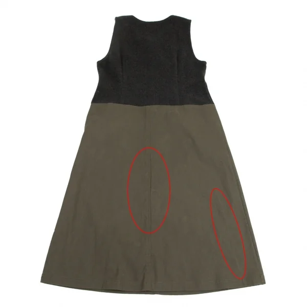 ワイズフォーリビングY's for living 異素材切替ノースリーブワンピース 深緑カーキM位 K-95638_012
