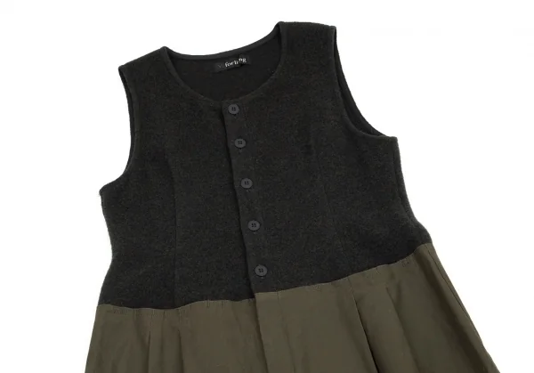 ワイズフォーリビングY's for living 異素材切替ノースリーブワンピース 深緑カーキM位 K-95638_003