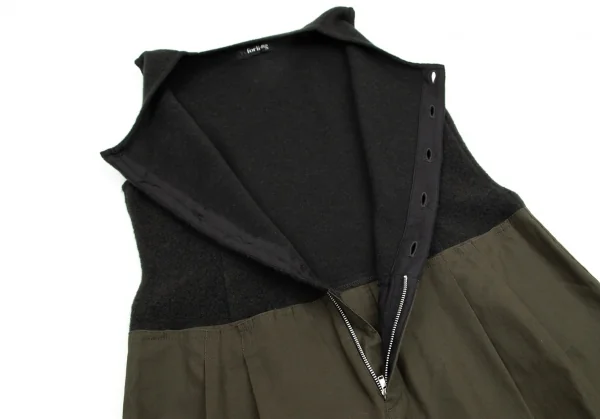 ワイズフォーリビングY's for living 異素材切替ノースリーブワンピース 深緑カーキM位 K-95638_007