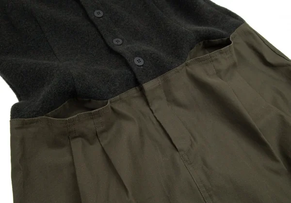 ワイズフォーリビングY's for living 異素材切替ノースリーブワンピース 深緑カーキM位 K-95638_008