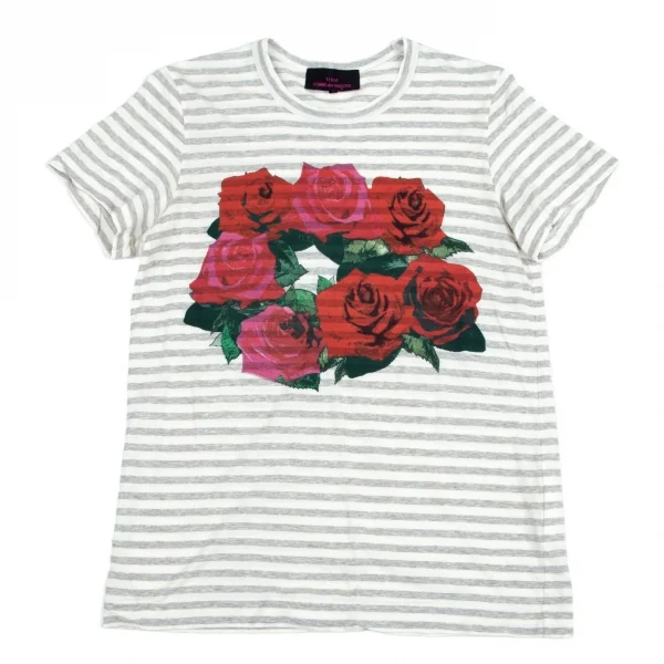 トリコ コムデギャルソン トリコスペシャルtricot COMME des GARCONS tricot pecial ローズプリントボーダーTシャツ オフグレーS K-95643_001