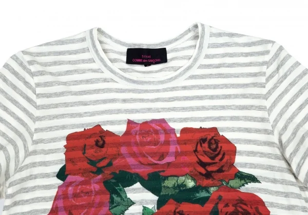 トリコ コムデギャルソン トリコスペシャルtricot COMME des GARCONS tricot pecial ローズプリントボーダーTシャツ オフグレーS K-95643_002