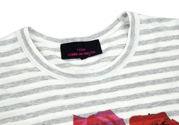 トリコ コムデギャルソン トリコスペシャルtricot COMME des GARCONS tricot pecial ローズプリントボーダーTシャツ オフグレーS K-95643_003