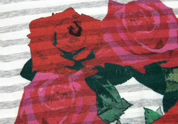 トリコ コムデギャルソン トリコスペシャルtricot COMME des GARCONS tricot pecial ローズプリントボーダーTシャツ オフグレーS K-95643_006