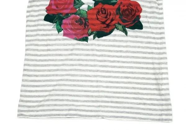 トリコ コムデギャルソン トリコスペシャルtricot COMME des GARCONS tricot pecial ローズプリントボーダーTシャツ オフグレーS K-95643_007