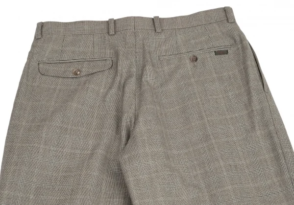 パパスPapas カシミヤ混グレンチェックウールパンツ モカ茶48M K-95666_011