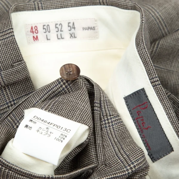 パパスPapas カシミヤ混グレンチェックウールパンツ モカ茶48M K-95666_016