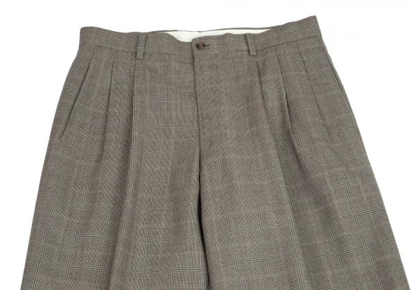 パパスPapas カシミヤ混グレンチェックウールパンツ モカ茶48M K-95666_002