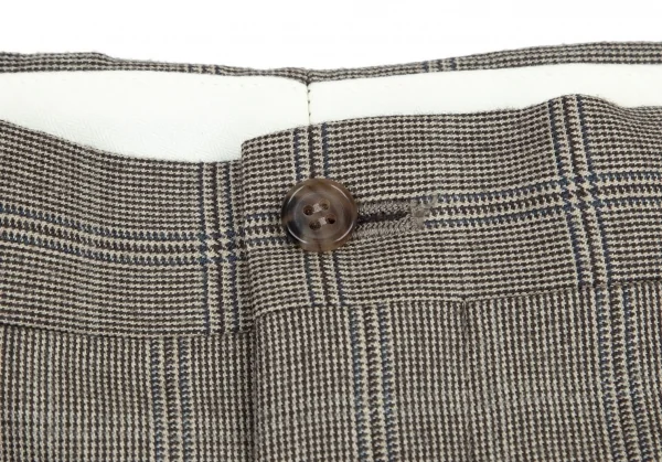 パパスPapas カシミヤ混グレンチェックウールパンツ モカ茶48M K-95666_003