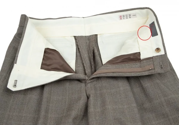 パパスPapas カシミヤ混グレンチェックウールパンツ モカ茶48M K-95666_004