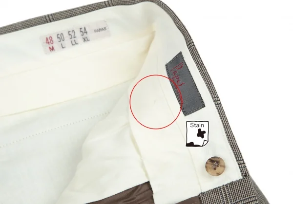 パパスPapas カシミヤ混グレンチェックウールパンツ モカ茶48M K-95666_005