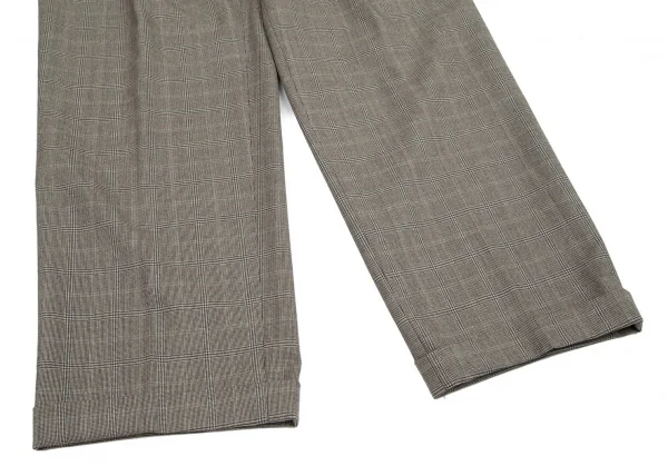 パパスPapas カシミヤ混グレンチェックウールパンツ モカ茶48M K-95666_007