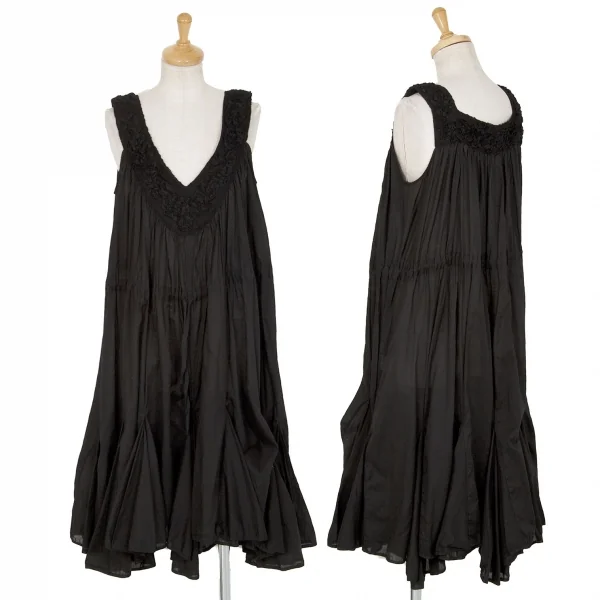 ズッカzucca 製品染めデコルテコサージュ装飾ノースリーブフレアワンピース 黒M K-95683_001