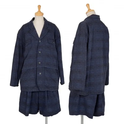 ハイスポーティングギア ミヤケデザインスタジオHAI SPORTING GEAR MIYAKE DESIGN STUDIO 刺し子チェックセットアップスーツ 紺