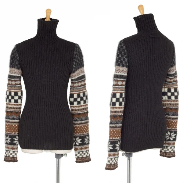 ジャンポールゴルチエ クラシックJean Paul GAULTIER CLASSIQUE 袖柄切替ハイネックリブニット 黒他40 K-95783_001