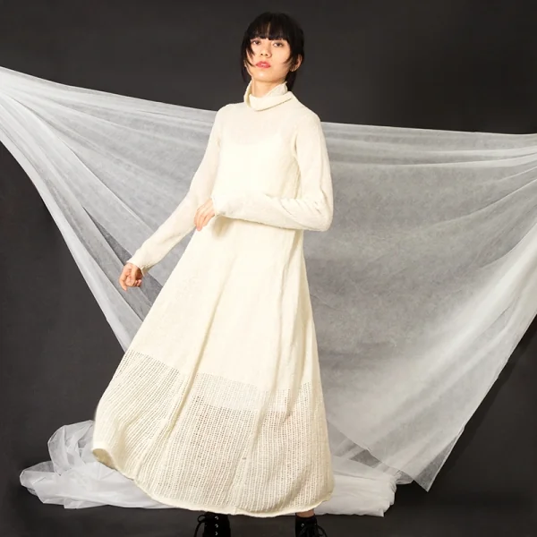 ワイズY's ウール裾メッシュニットワンピース アイボリーM位 K-95828_014